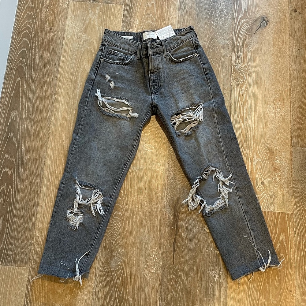 Gray ripped slim boyfriend jeans